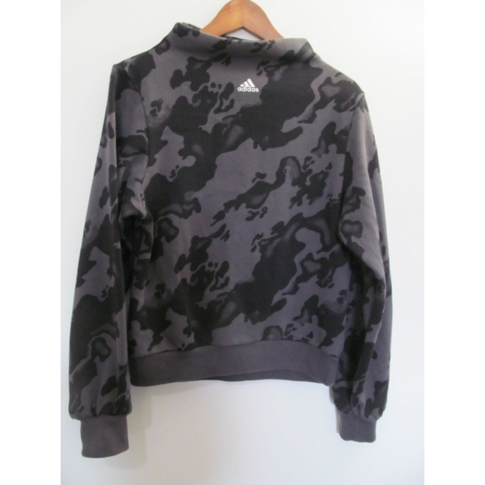 Adidas Fleece Sweatshirt Women Extra Small Gray Black Camo Mock Neck Pullover XS